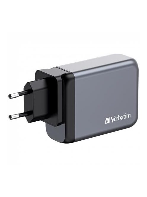 VERBATIM Hálózati töltő, 2xUSB-C PD (100W), USB-C PD (65W), USB-A QC 3.0, EU/UK/US, GaN, VERBATIM