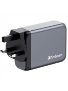 VERBATIM Hálózati töltő, 2xUSB-C PD (100W), USB-C PD (65W), USB-A QC 3.0, EU/UK/US, GaN, VERBATIM