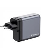 VERBATIM Hálózati töltő, 2xUSB-C PD (140W), USB-C PD (20W), USB-A QC 3.0, EU/UK/US, GaN, VERBATIM