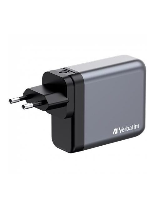 VERBATIM Hálózati töltő, 2xUSB-C PD (140W), USB-C PD (20W), USB-A QC 3.0, EU/UK/US, GaN, VERBATIM