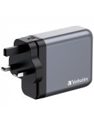 VERBATIM Hálózati töltő, 2xUSB-C PD (140W), USB-C PD (20W), USB-A QC 3.0, EU/UK/US, GaN, VERBATIM