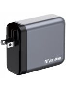 VERBATIM Hálózati töltő, 2xUSB-C PD (140W), USB-C PD (20W), USB-A QC 3.0, EU/UK/US, GaN, VERBATIM