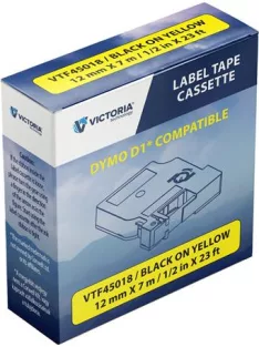   VICTORIA TECHNOLOGY Feliratozógép szalag, 12 mm x 7 m, VICTORIA TECHNOLOGY, sárga-fekete