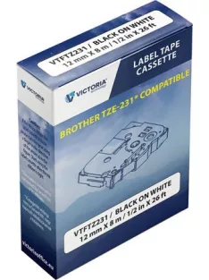   VICTORIA TECHNOLOGY Feliratozógép szalag, 12 mm x 8 m, VICTORIA TECHNOLOGY, fehér-fekete