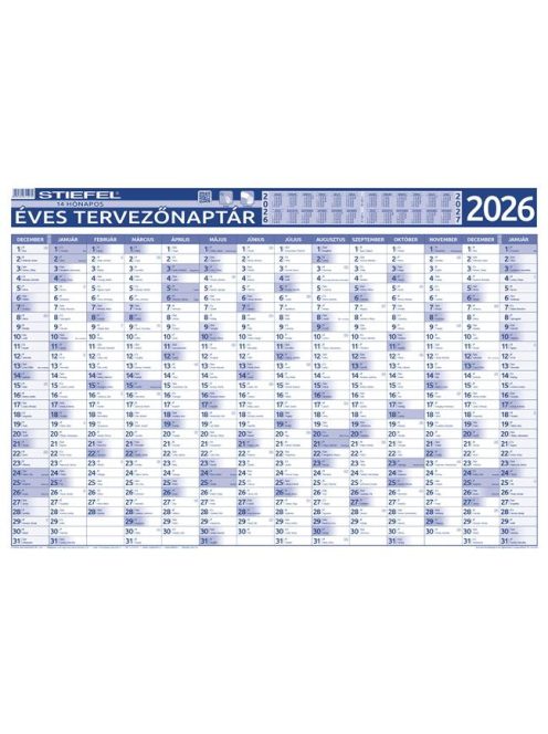 STIEFEL Éves tervező és projekt naptár, kétoldalas, fémléces, kék színű filctollal, 70x100 cm, 2026 évi, STIEFEL