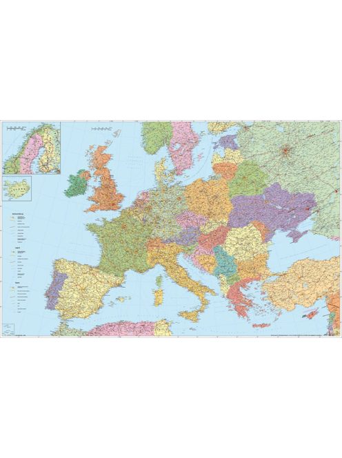 STIEFEL Falitérkép, 136x90 cm, fémléces, Európa autótérképe, STIEFEL