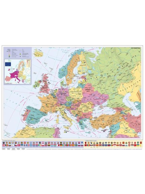 STIEFEL Falitérkép, 70x100 cm, fémléces, Európa országai és az Európai Unió, STIEFEL