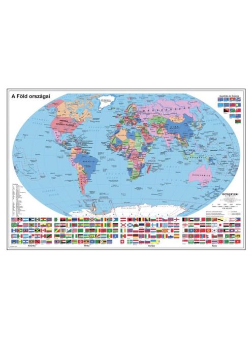 STIEFEL Falitérkép, 70x100 cm, fémléces, Föld országai, STIEFEL