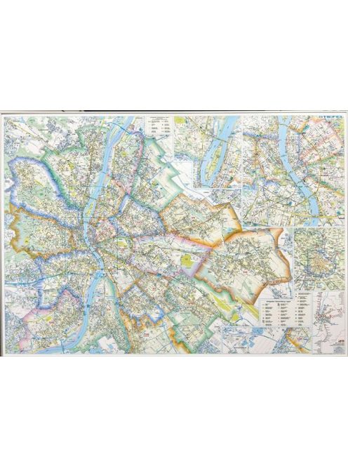 STIEFEL Falitérkép, 100x140 cm, fémléces, Budapest térképe STIEFEL