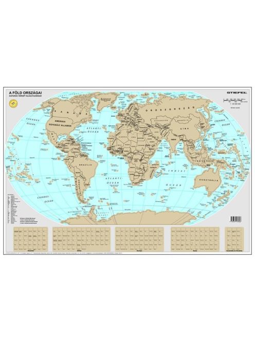 STIEFEL Kaparós Világtérkép, 84x57 cm, STIEFEL, A Föld országai, arany bevonat