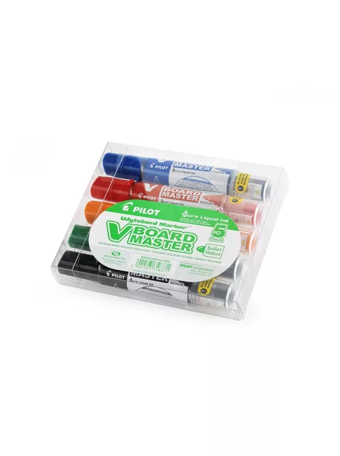 Táblamarker készlet, 2,3mm, kerek hegyű, utántölthető medium V-Board Pilot 5 klf. szín